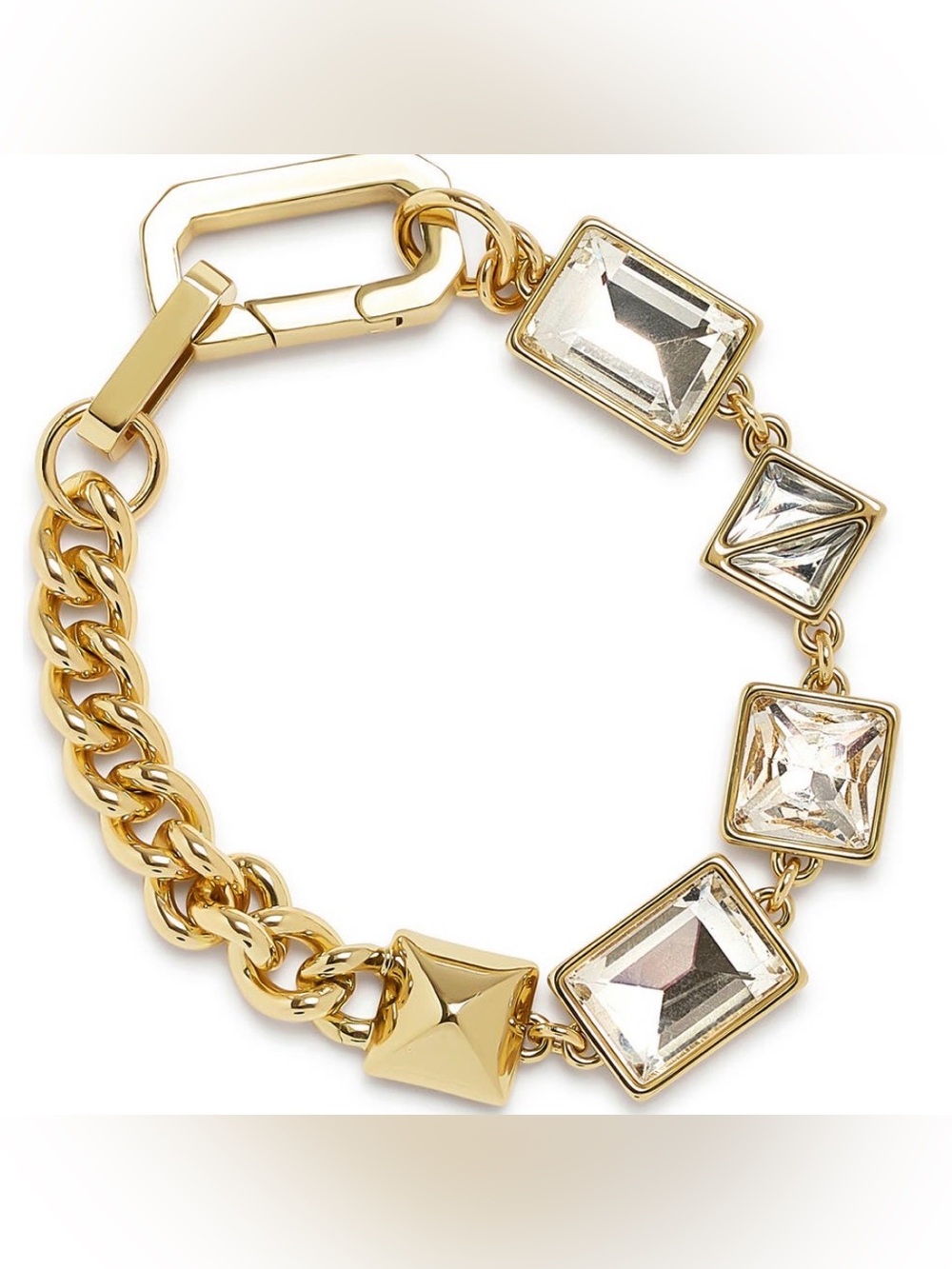 AllSaints Geometric Crystal Curb Chain Bracelet Gold Tone NWT $125 Retail